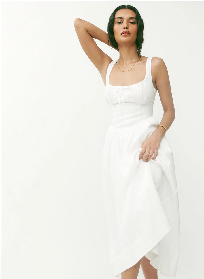 Elegant Square Neck Linen dress