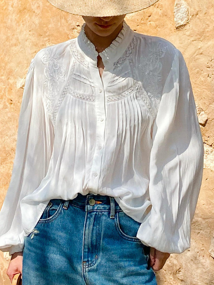 Lantern Sleeves Ebroidery Loose Fit shirt