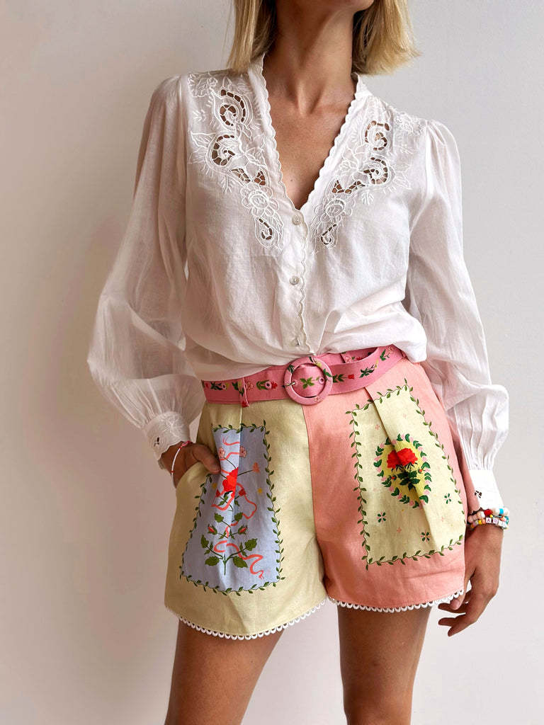 Casual Floral Print Shirt Linen Short Set