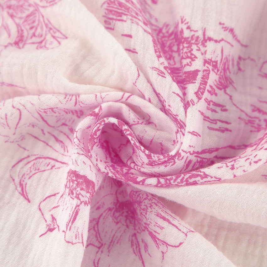 Lantern sleeve V-neck printed lace up dress