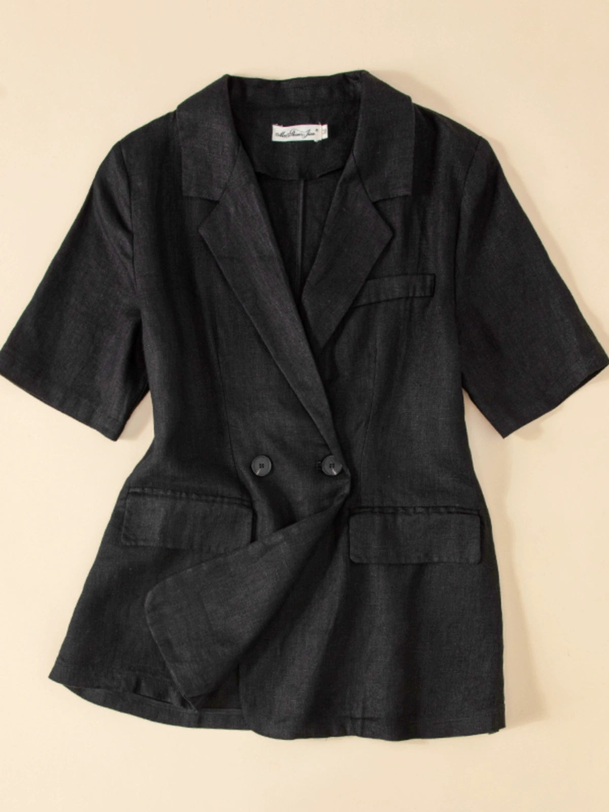 Pure linen short sleeved suit for women's summer casual beige one button summer cotton linen suit