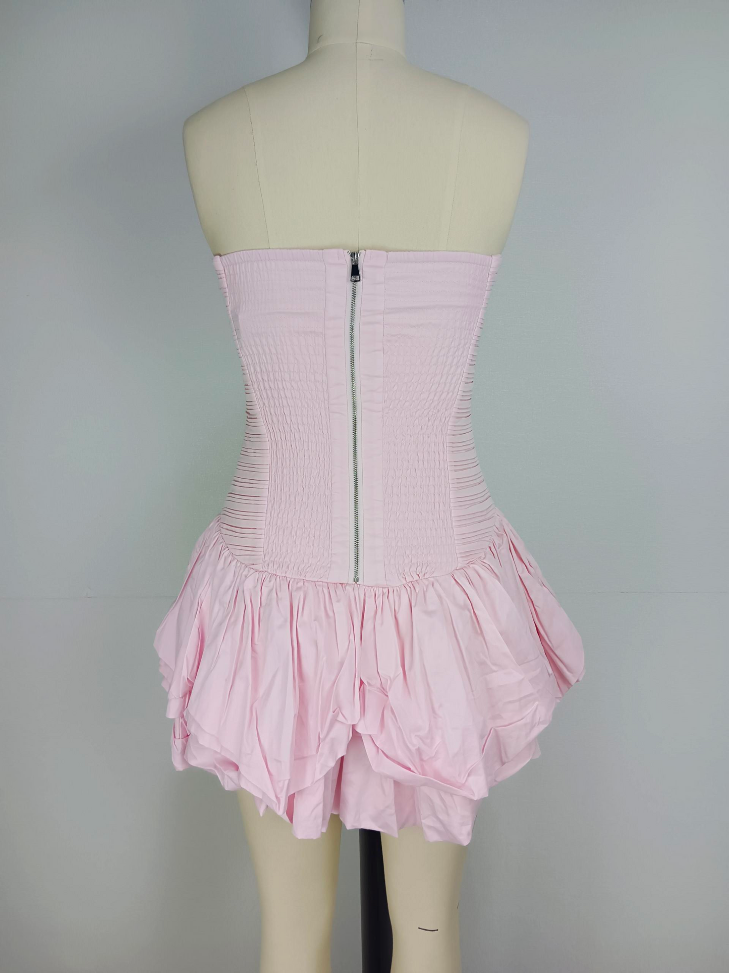 natural pleated hem with bubble ruffle edge beach vacation strapless dress