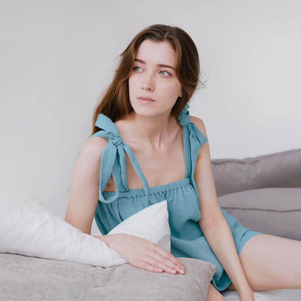 Bow-tied Skin-friendly Moon Halter Shorts Set Pajamas