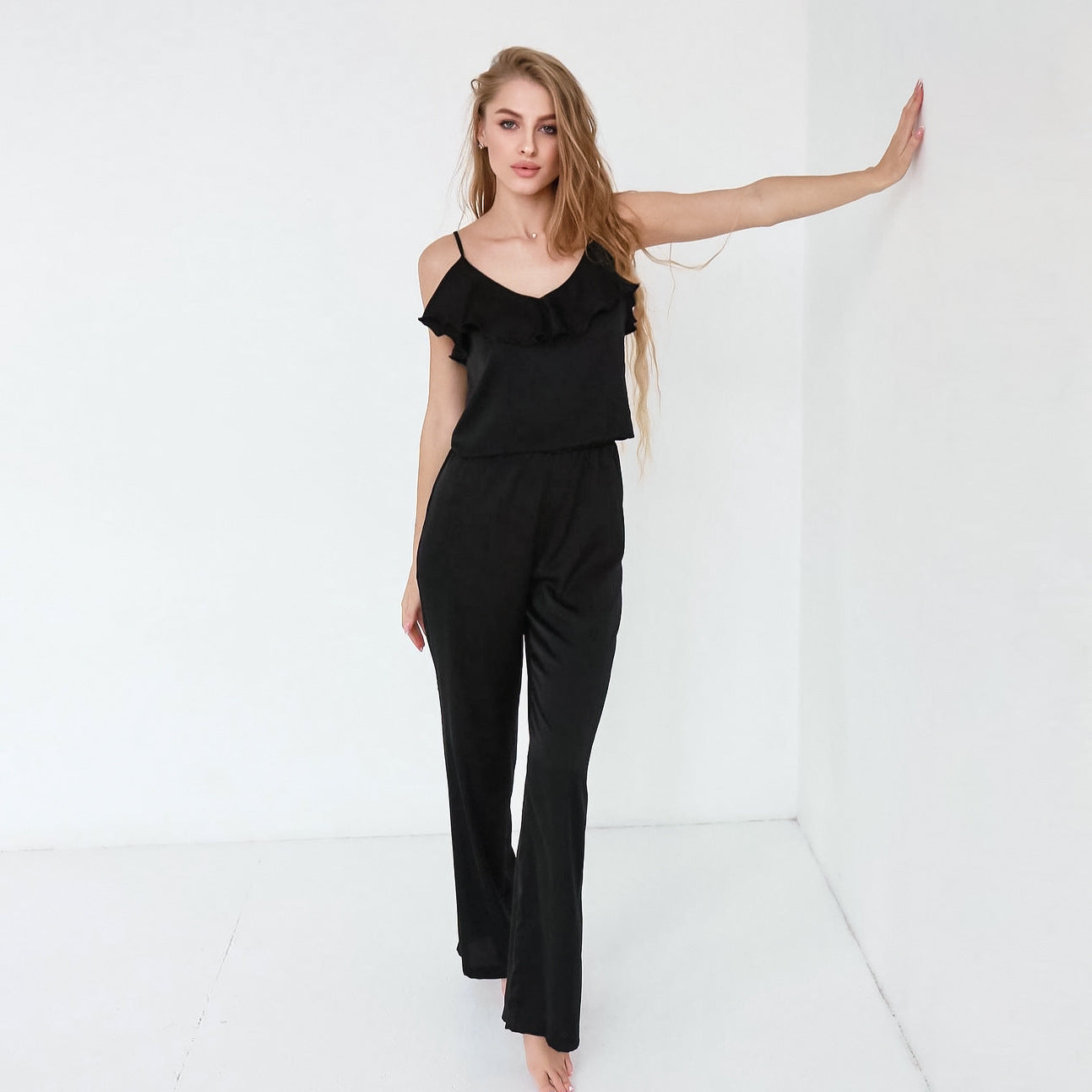 Sling Peplum Corrugated Edge Comfortable Pajamas Set