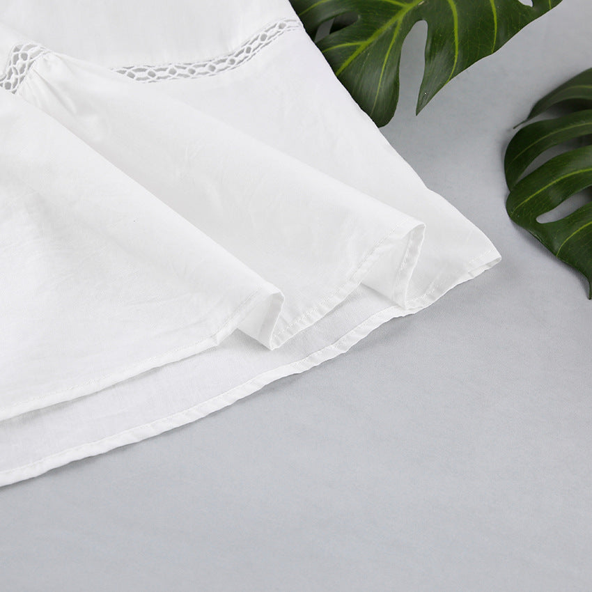 Contracted Natural Sleeveless Splice Cotton Linen Nightdress