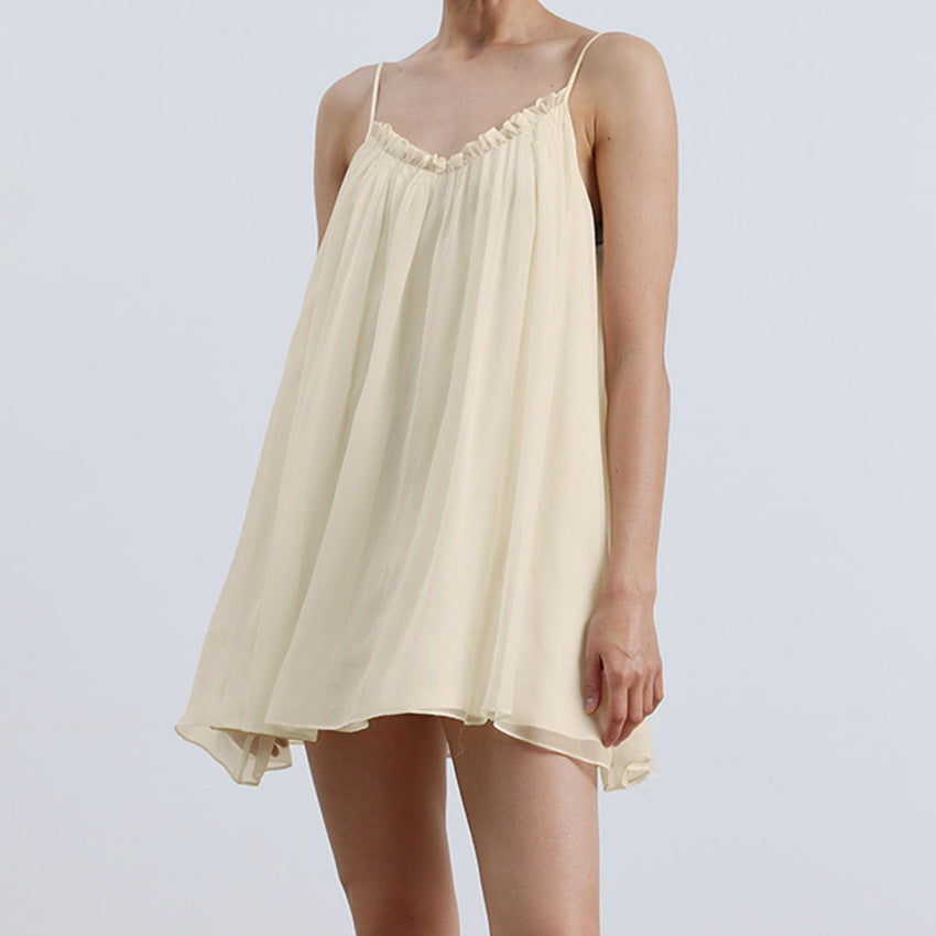 Halter Backless Agaric Edge Stitching Chiffon Nightdress