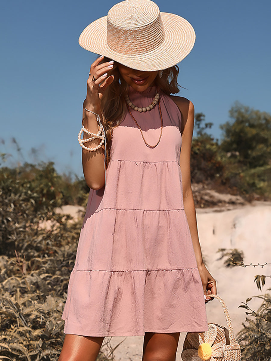Sweet Loose High-collar Solid Dress