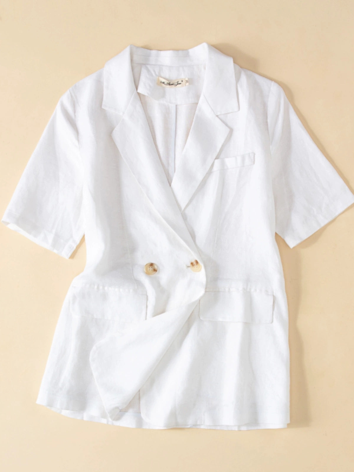 Pure linen short sleeved suit for women's summer casual beige one button summer cotton linen suit