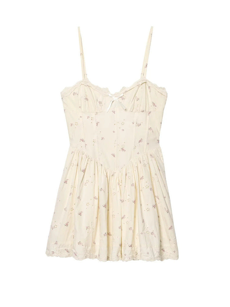 Spegatti Strap Floral Dress with Fish Bone