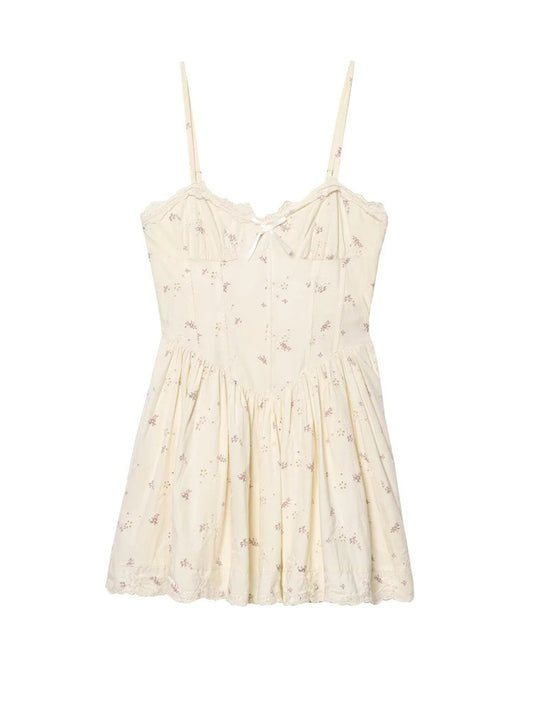 Spegatti Strap Floral Dress with Fish Bone