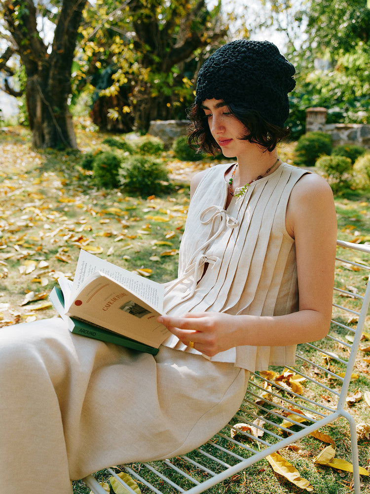 Elegant Vest 100% Linen Skirt Set