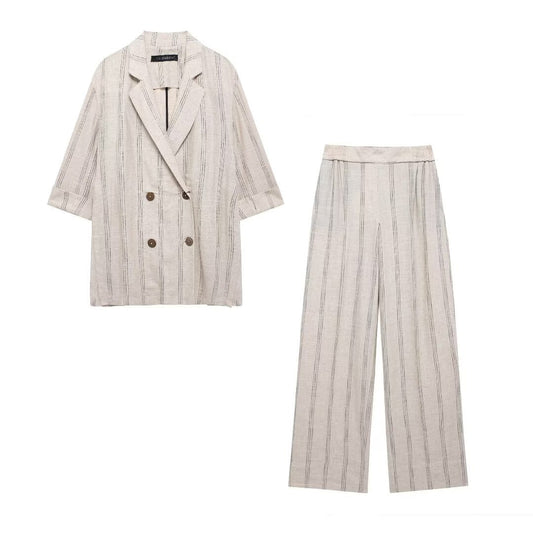 High Quality Linen Blazer Pants Causal Set
