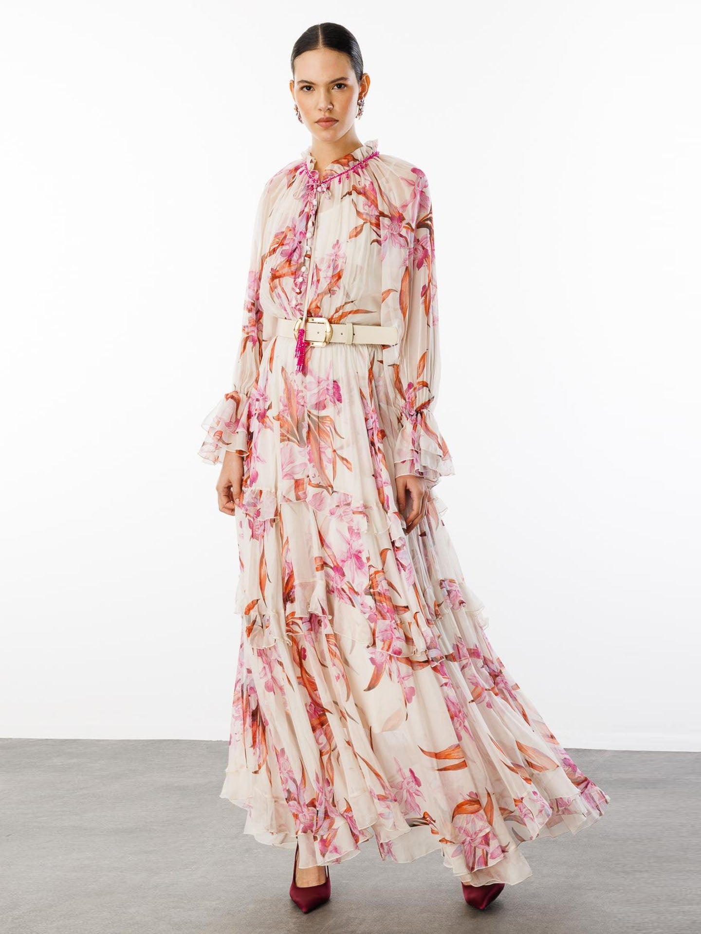 Elegant Floral A-line Ruffle Dress