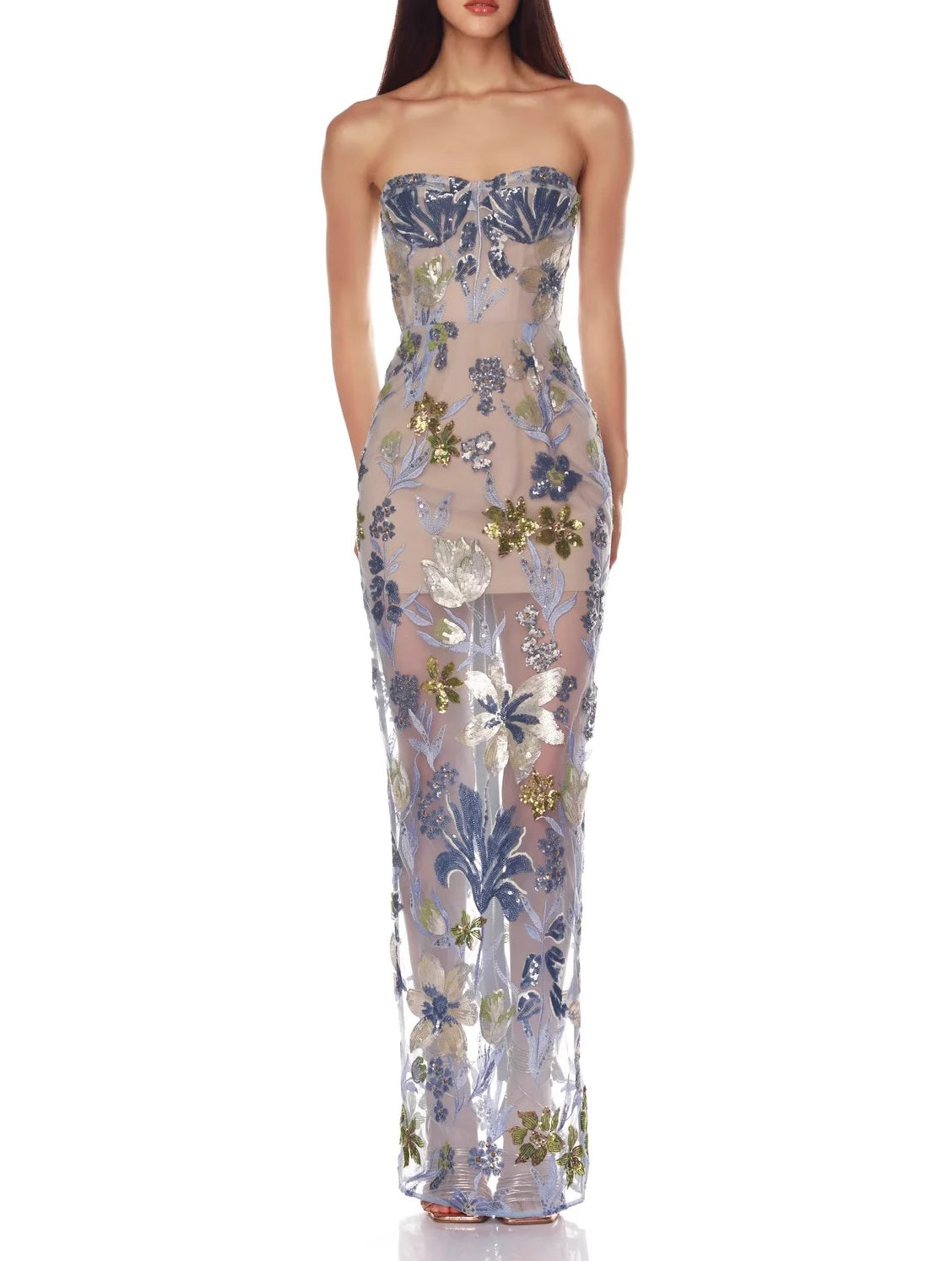 Evening Party Dress Corset Baby blue Multi maxi dress