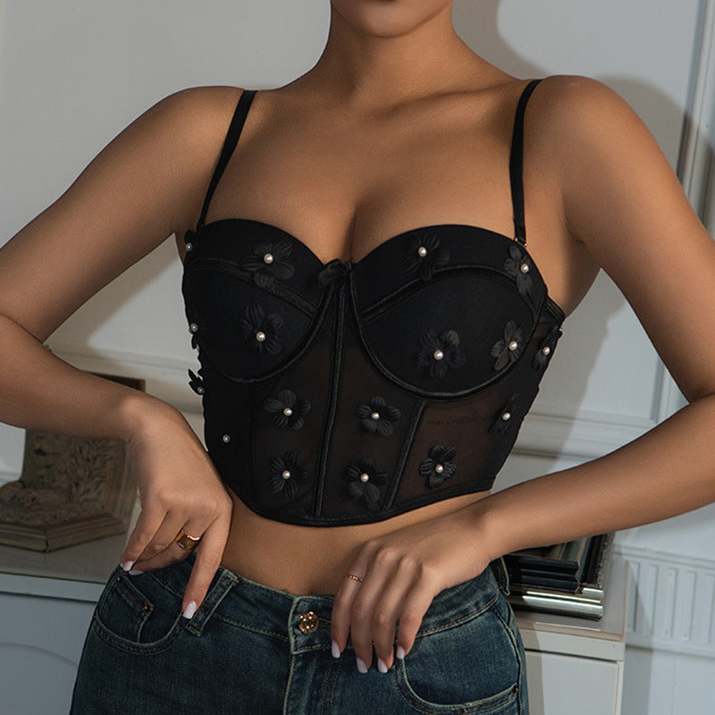 Sexy Embroidery Corsets Top with pearl