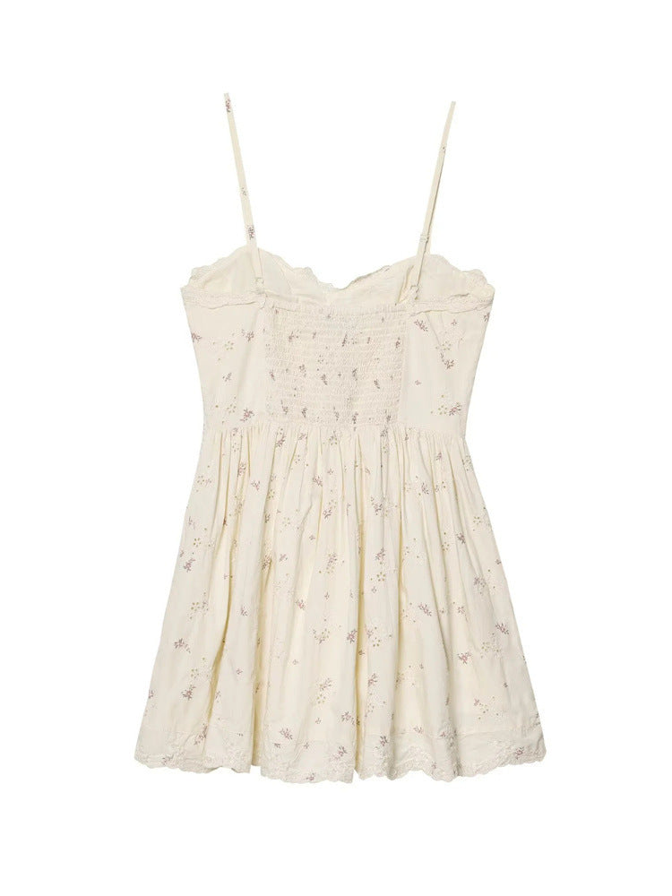 Spegatti Strap Floral Dress with Fish Bone
