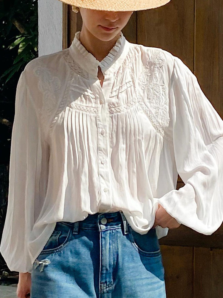 Lantern Sleeves Ebroidery Loose Fit shirt