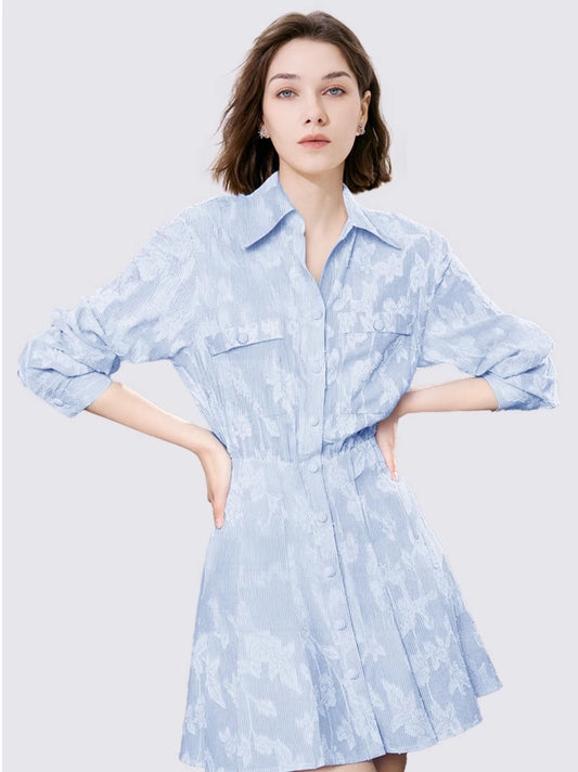 Button Down Jacquard Mini Shirt Dress