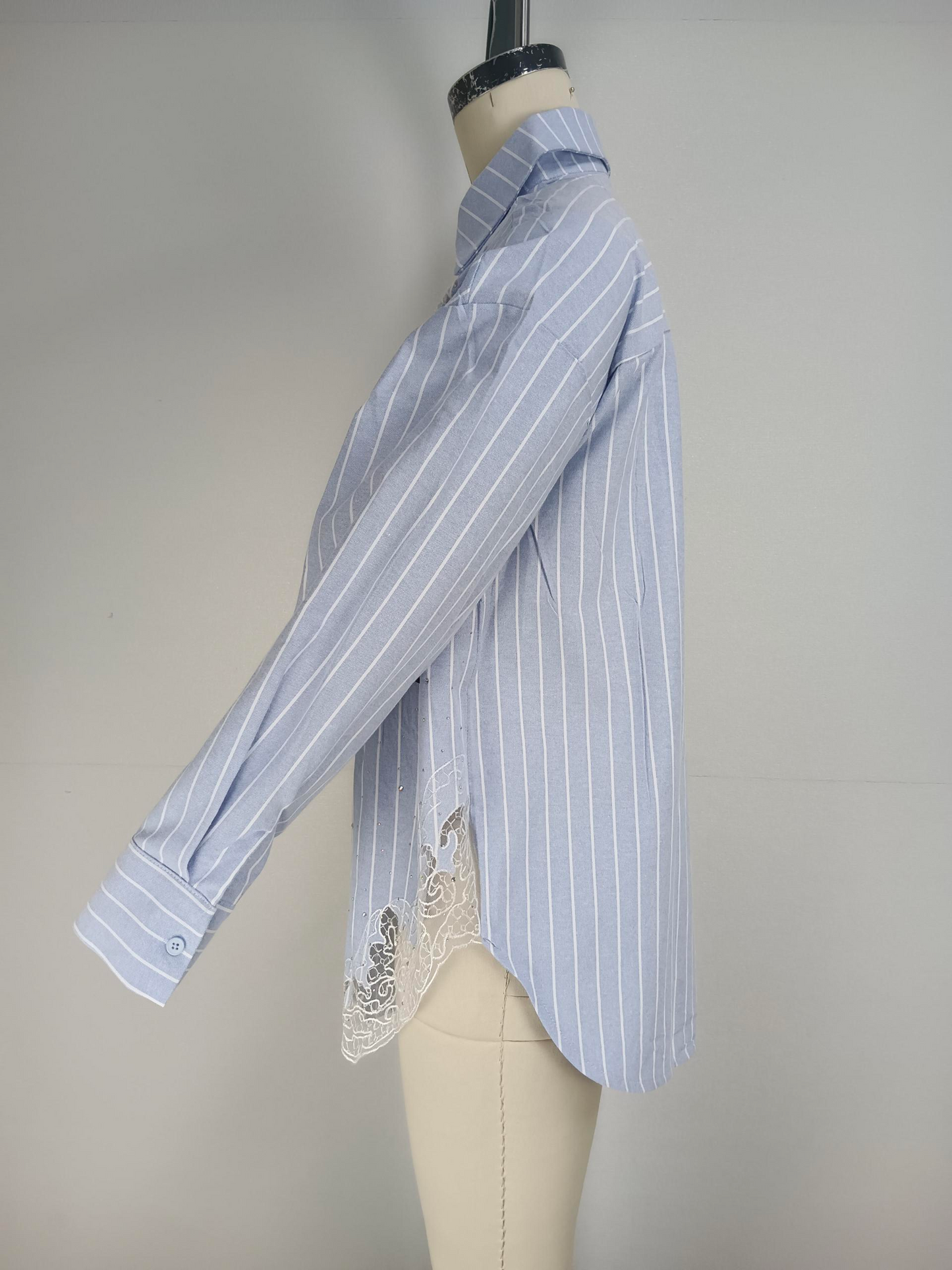 Summer hot selling long sleeved striped lapel casual hot stamping printed casual shirt