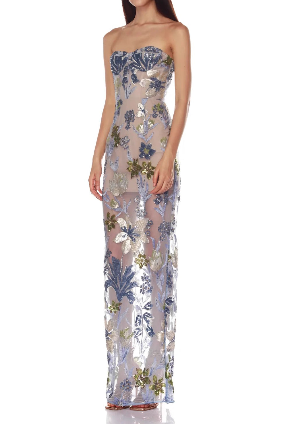 Evening Party Dress Corset Baby blue Multi maxi dress