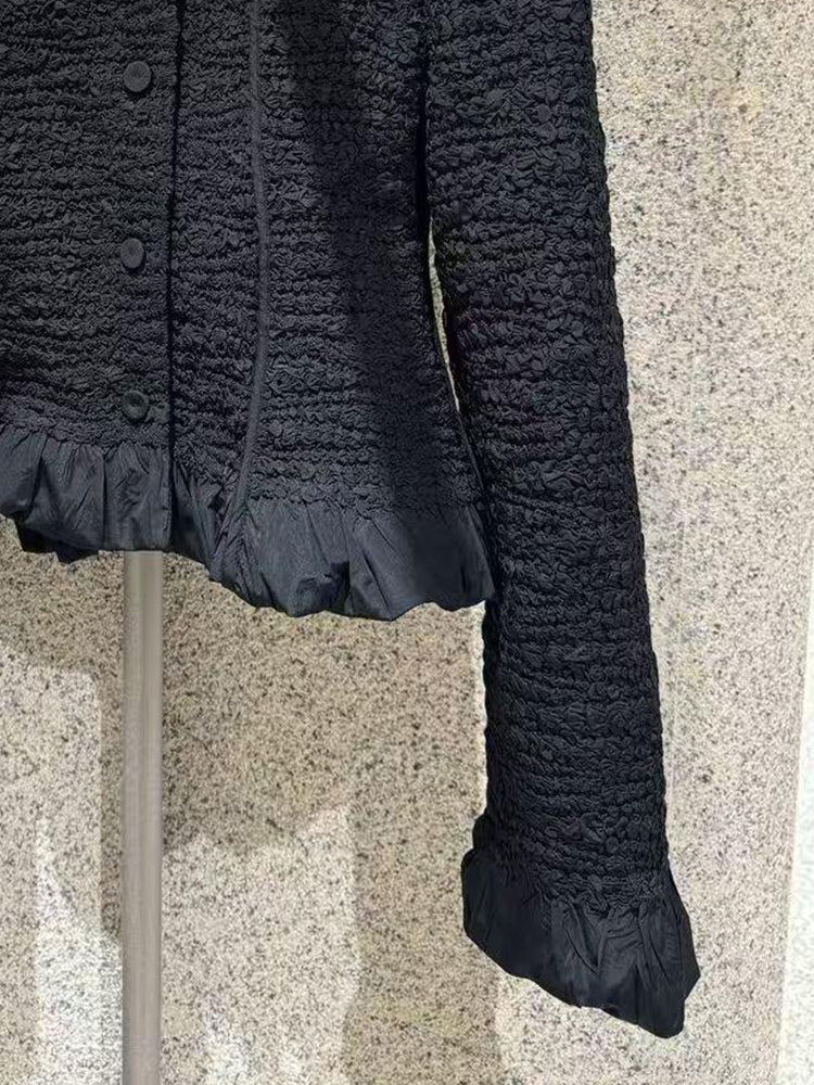 Button Down Tweed Sweater Ruffle Jacket