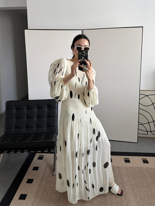 Elegant  Polka Dot Pleated Dress for Office Lady