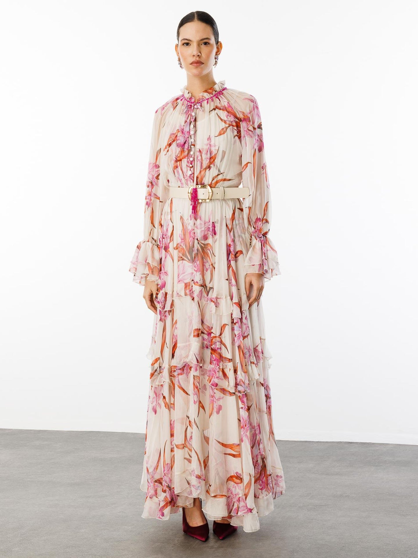 Elegant Floral A-line Ruffle Dress