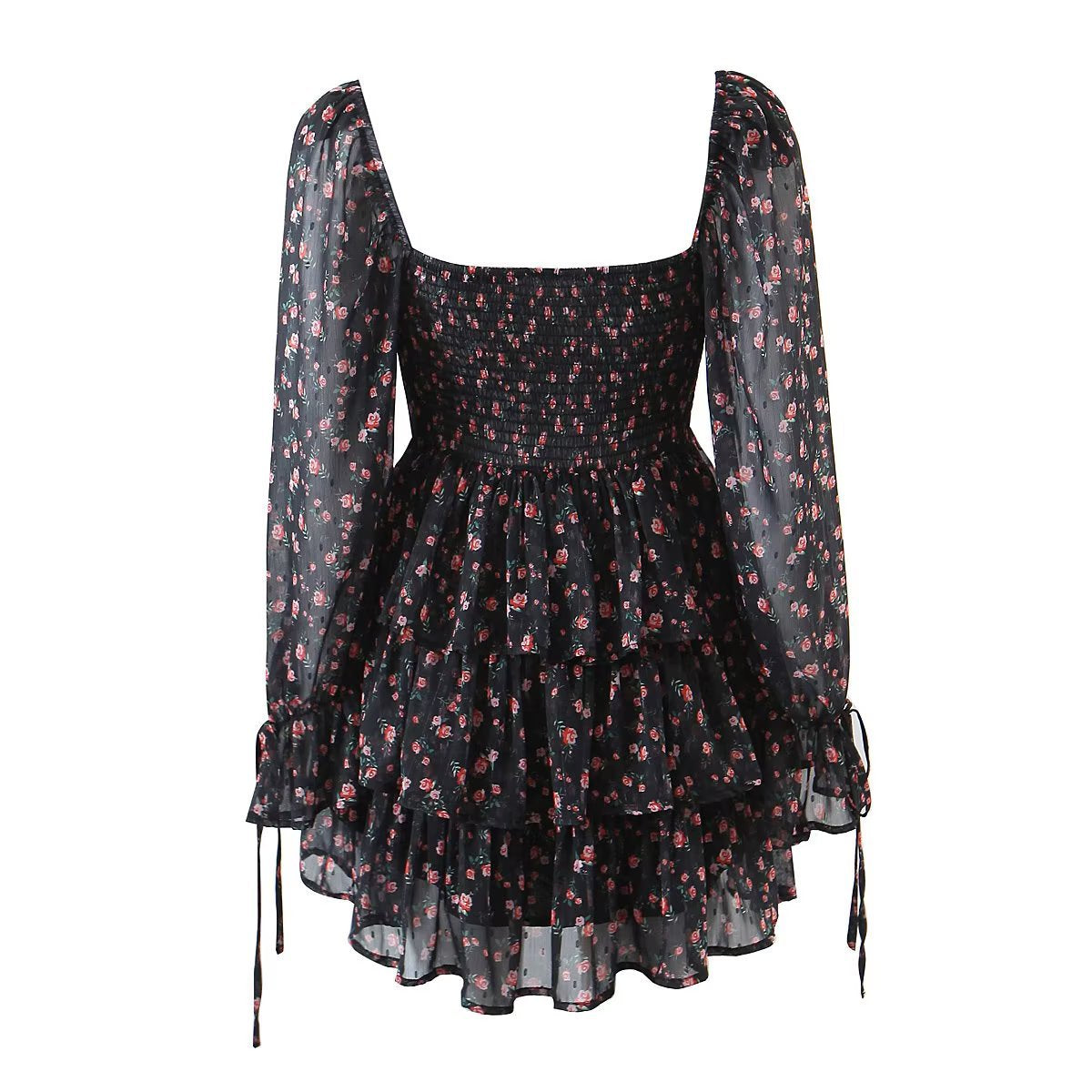 Chifon Long Sleeve Floral Corset Dress