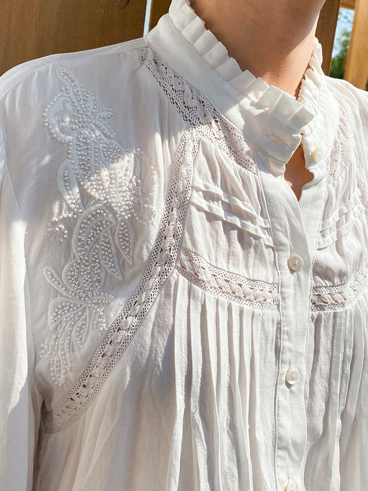 Lantern Sleeves Ebroidery Loose Fit shirt