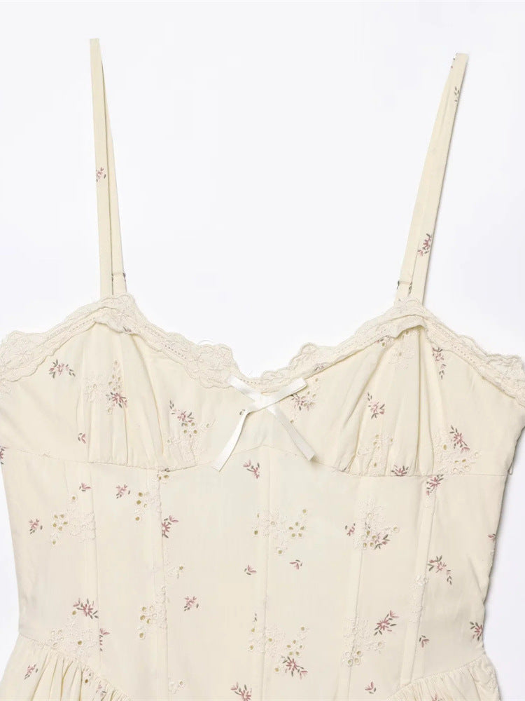 Spegatti Strap Floral Dress with Fish Bone