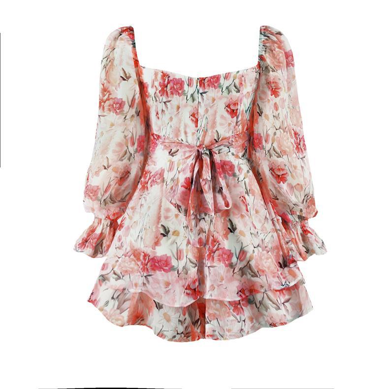 Pink Heart Neck Floral Printed Mini Jumpsuit