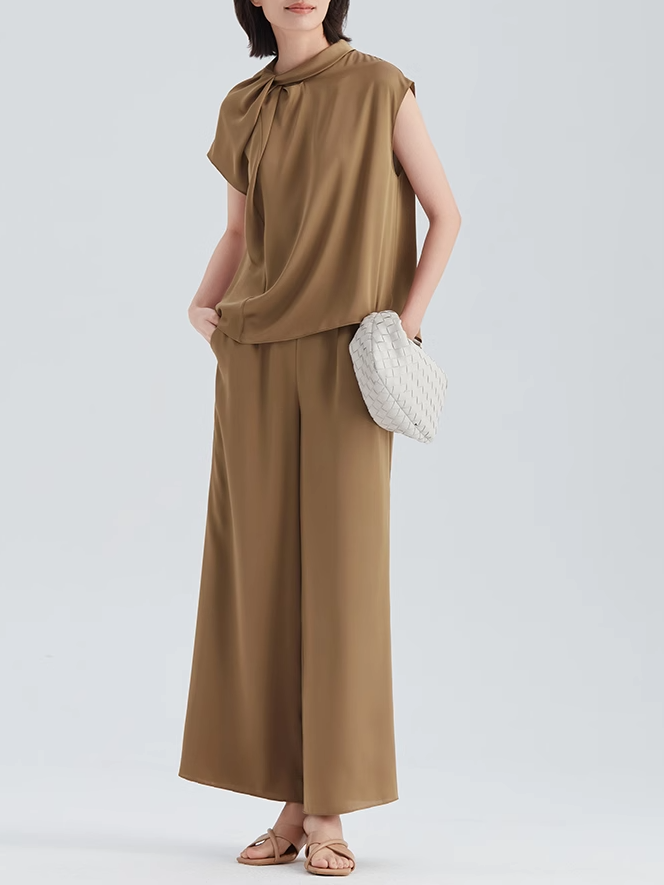 Elegant Women Shirt Superior Quality Coffee Pants Set