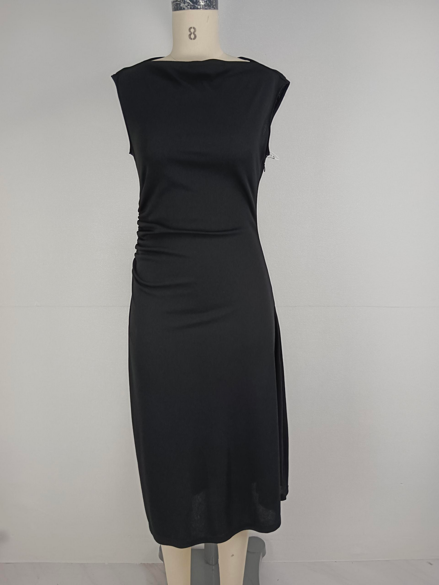 Summer daily casual raglan sleeve boat collar pleated waist dress