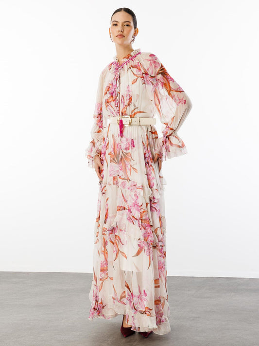 Elegant Floral A-line Ruffle Dress