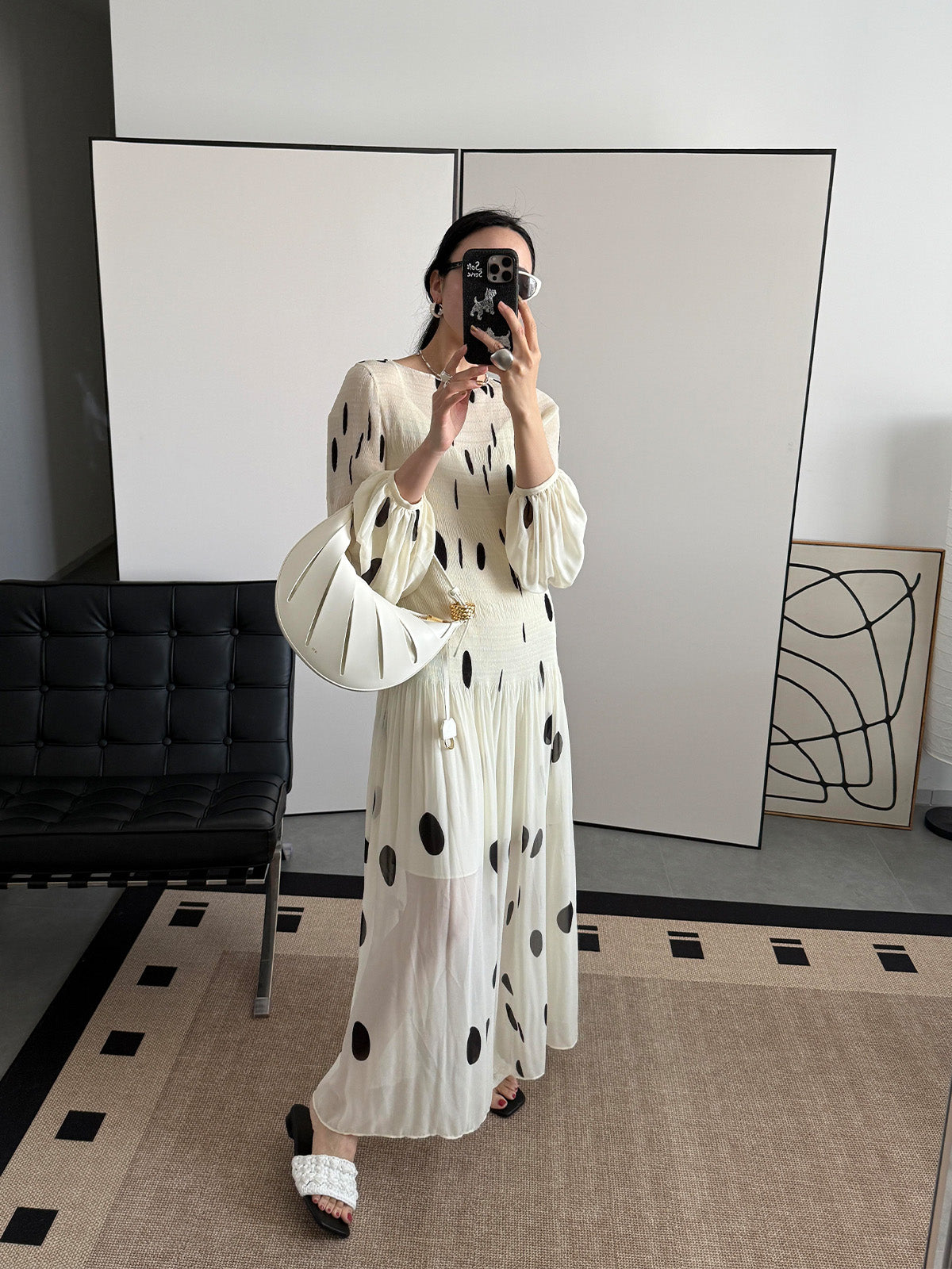 Elegant  Polka Dot Pleated Dress for Office Lady