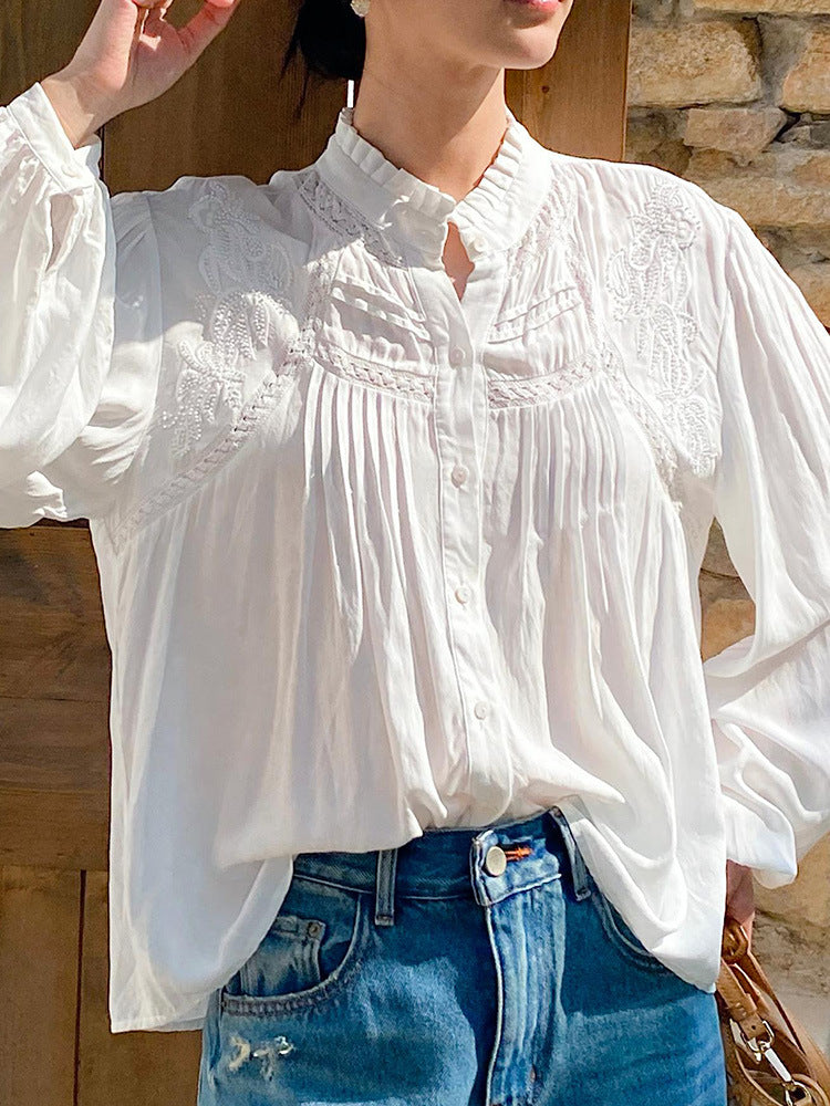 Lantern Sleeves Ebroidery Loose Fit shirt