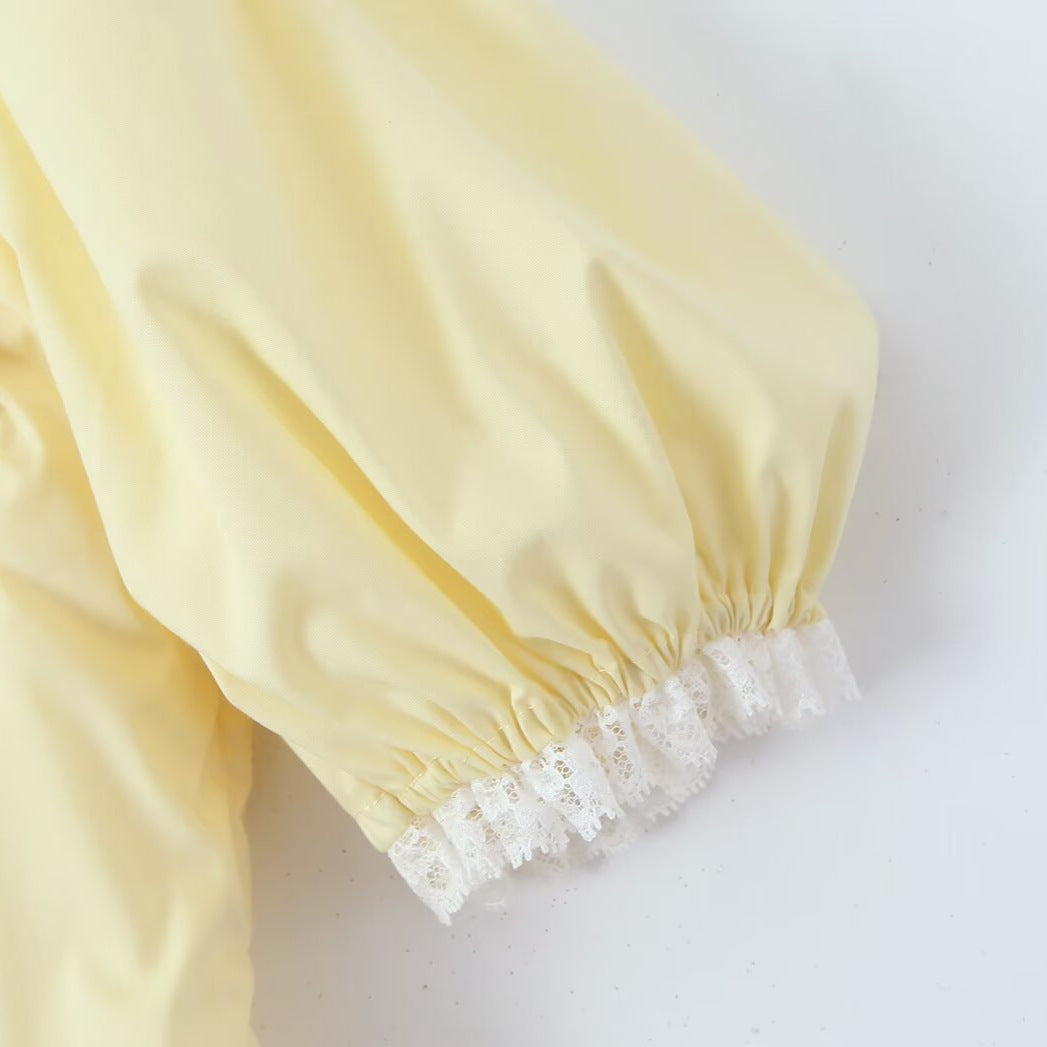 Yellow Lace Dress with Puff Sleeves