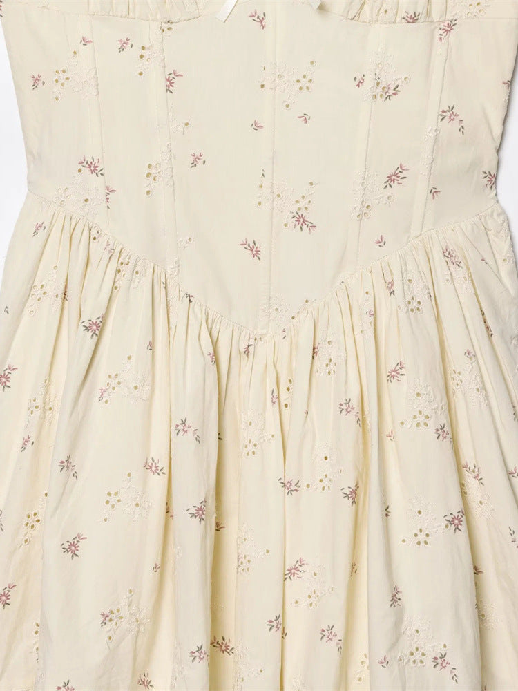 Spegatti Strap Floral Dress with Fish Bone