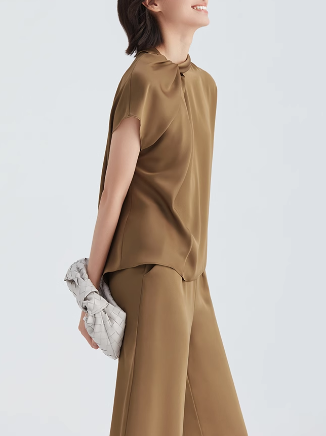 Elegant Women Shirt Superior Quality Coffee Pants Set