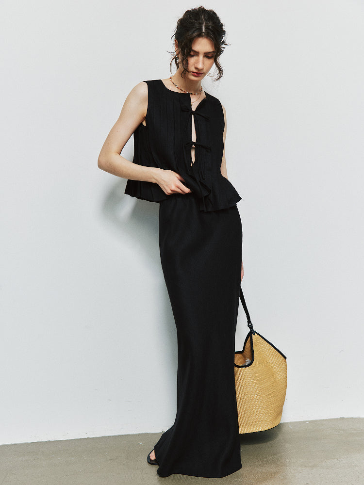 Elegant Vest 100% Linen Skirt Set