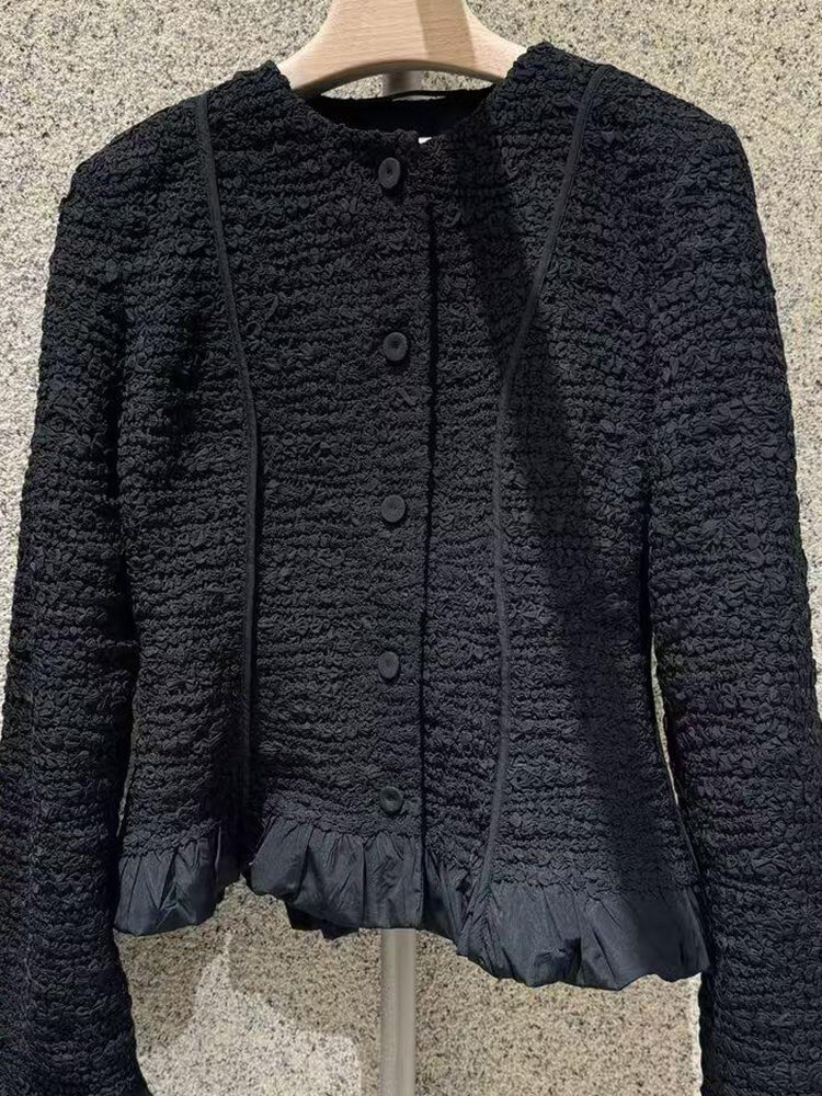 Button Down Tweed Sweater Ruffle Jacket