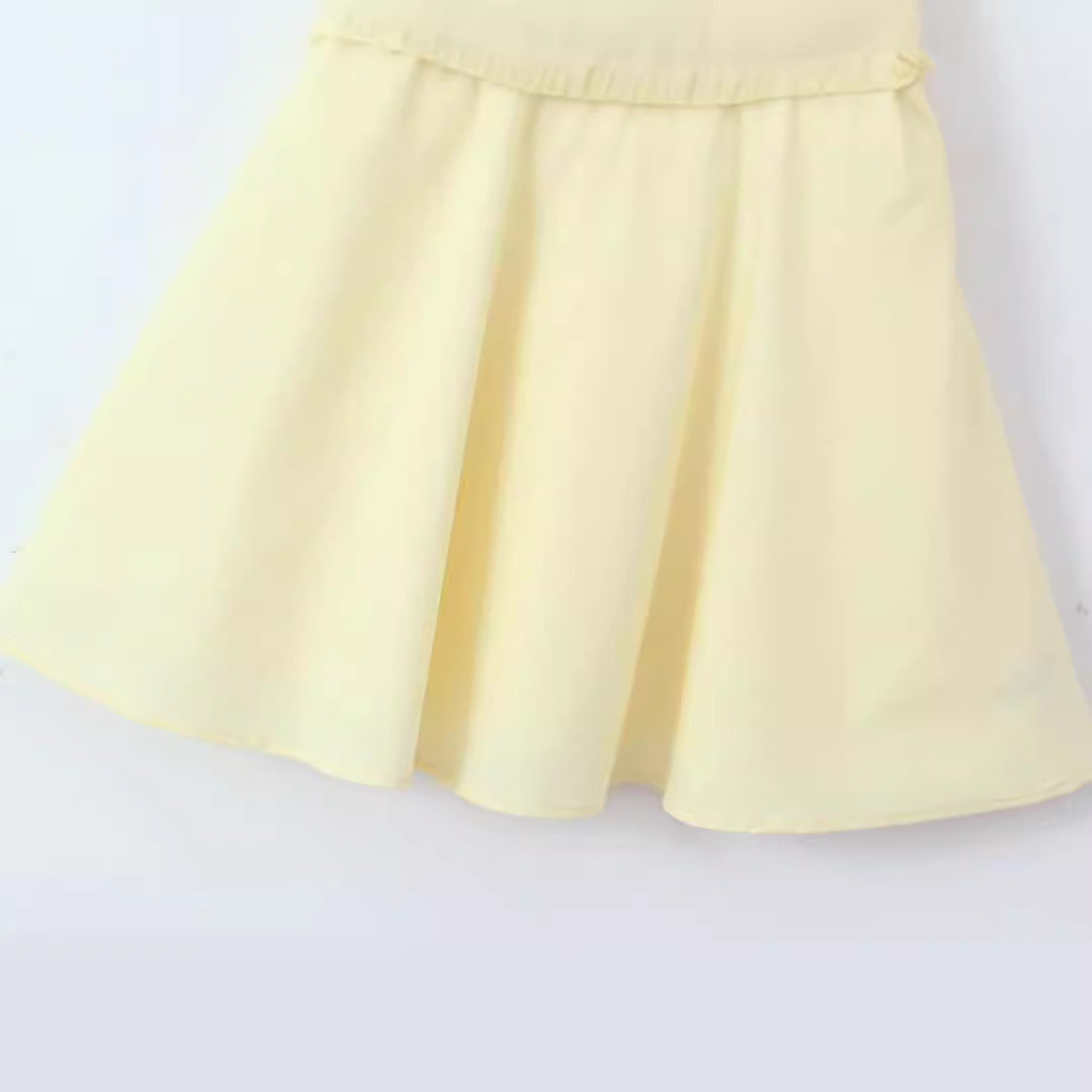 Yellow Lace Dress with Puff Sleeves