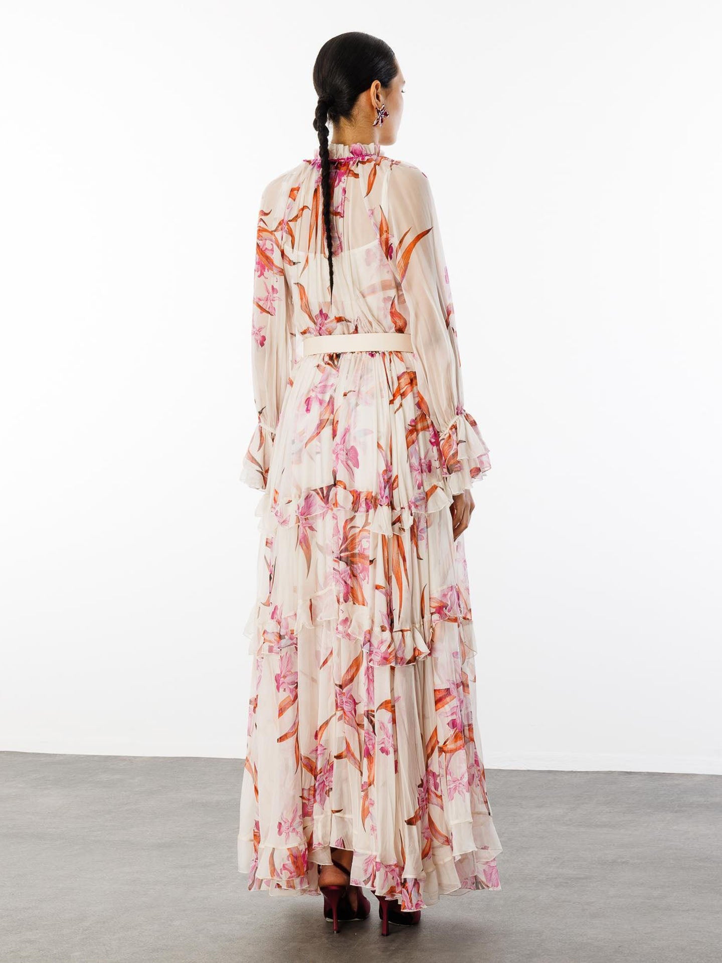 Elegant Floral A-line Ruffle Dress