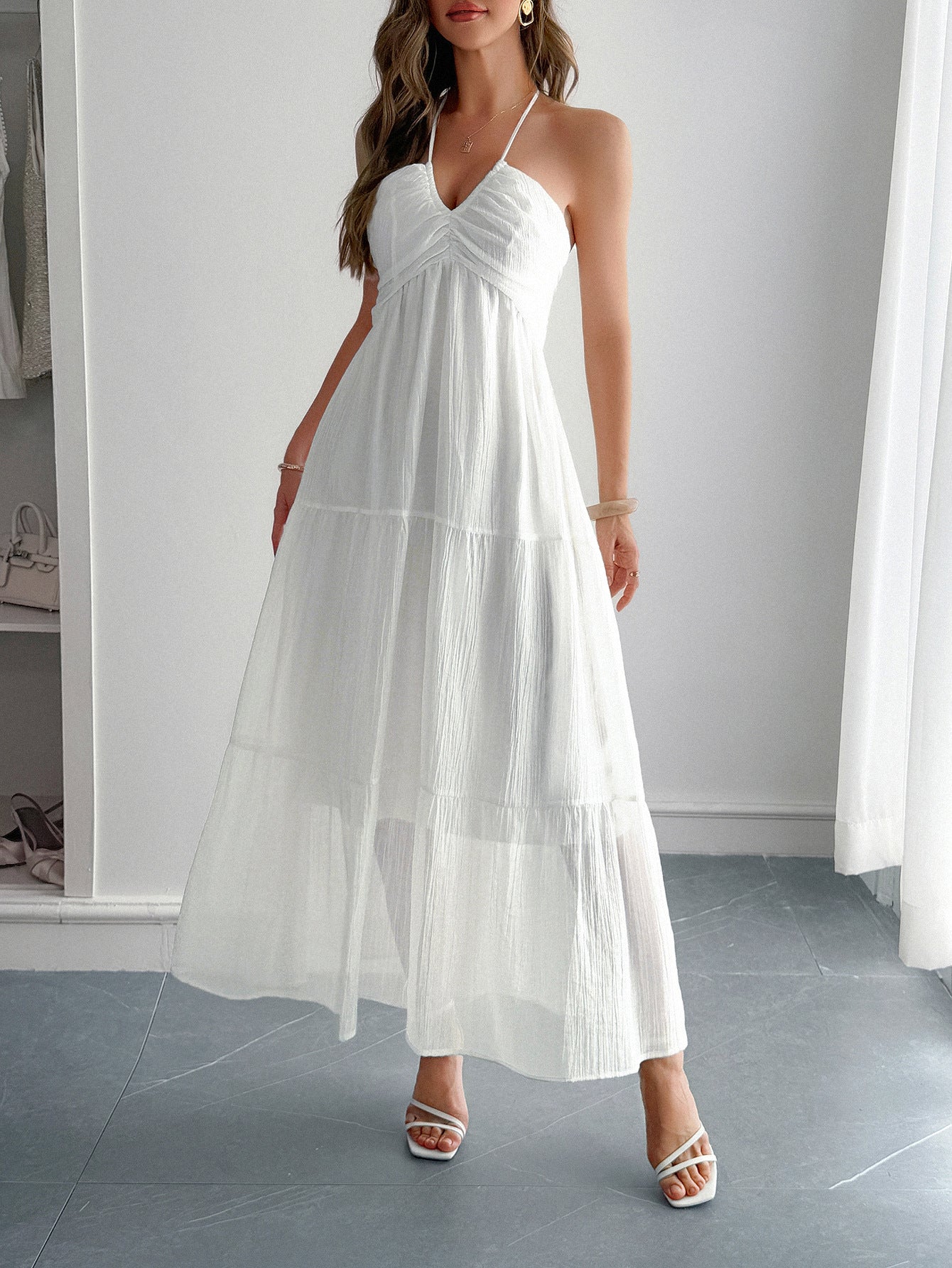 Deep V neck Midi Halter dress