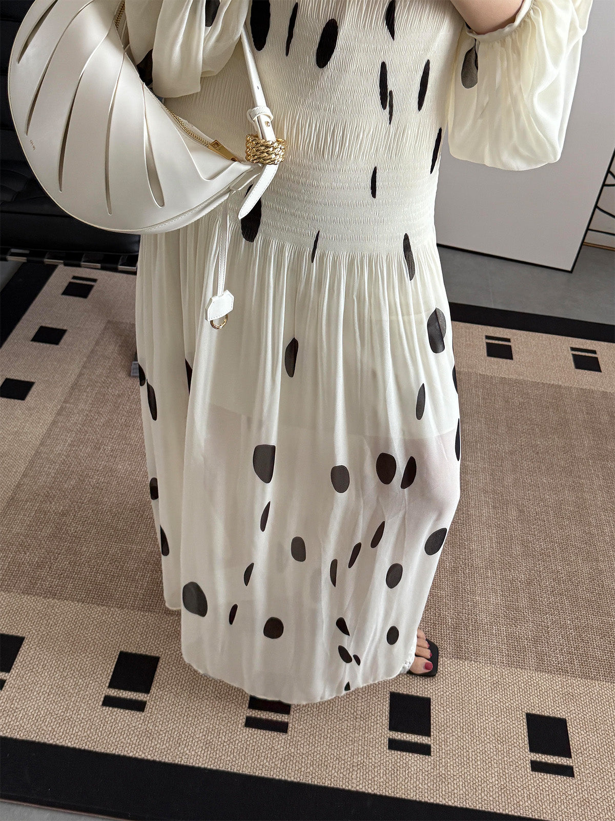 Elegant  Polka Dot Pleated Dress for Office Lady