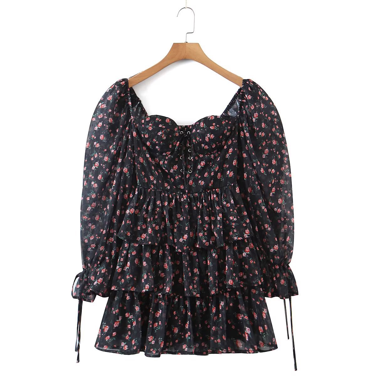 Chifon Long Sleeve Floral Corset Dress