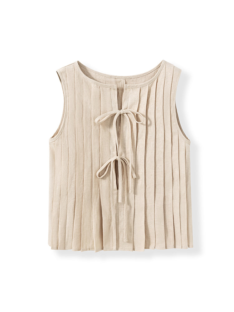 Elegant Vest 100% Linen Skirt Set