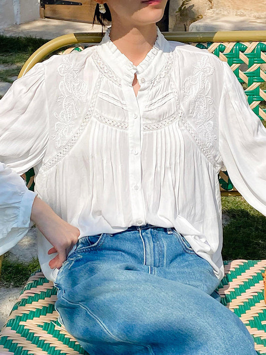 Lantern Sleeves Ebroidery Loose Fit shirt