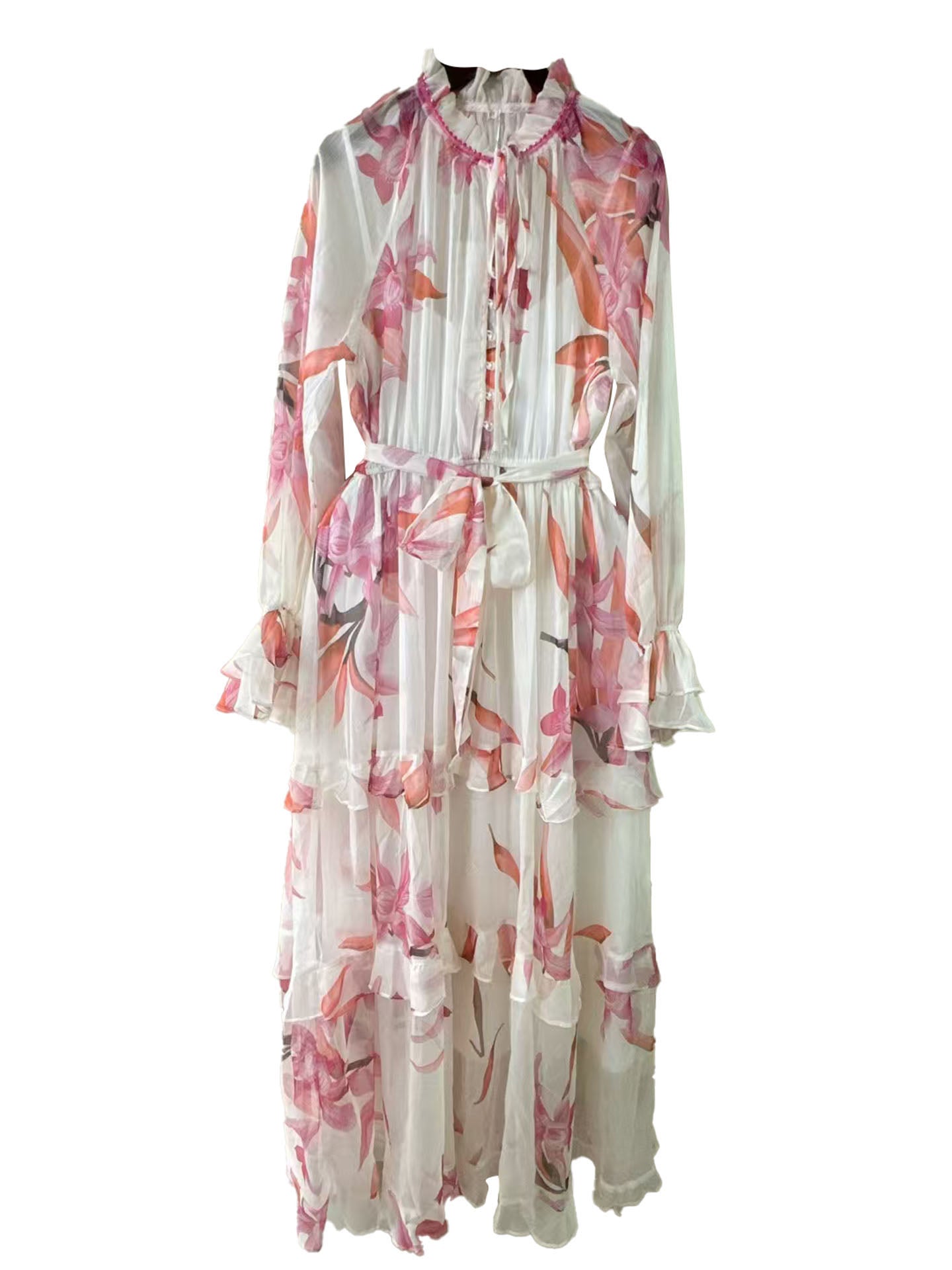 Elegant Floral A-line Ruffle Dress