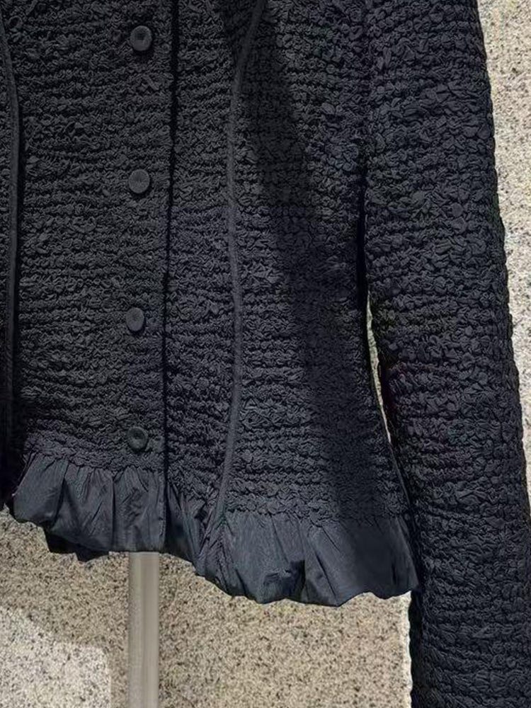 Button Down Tweed Sweater Ruffle Jacket